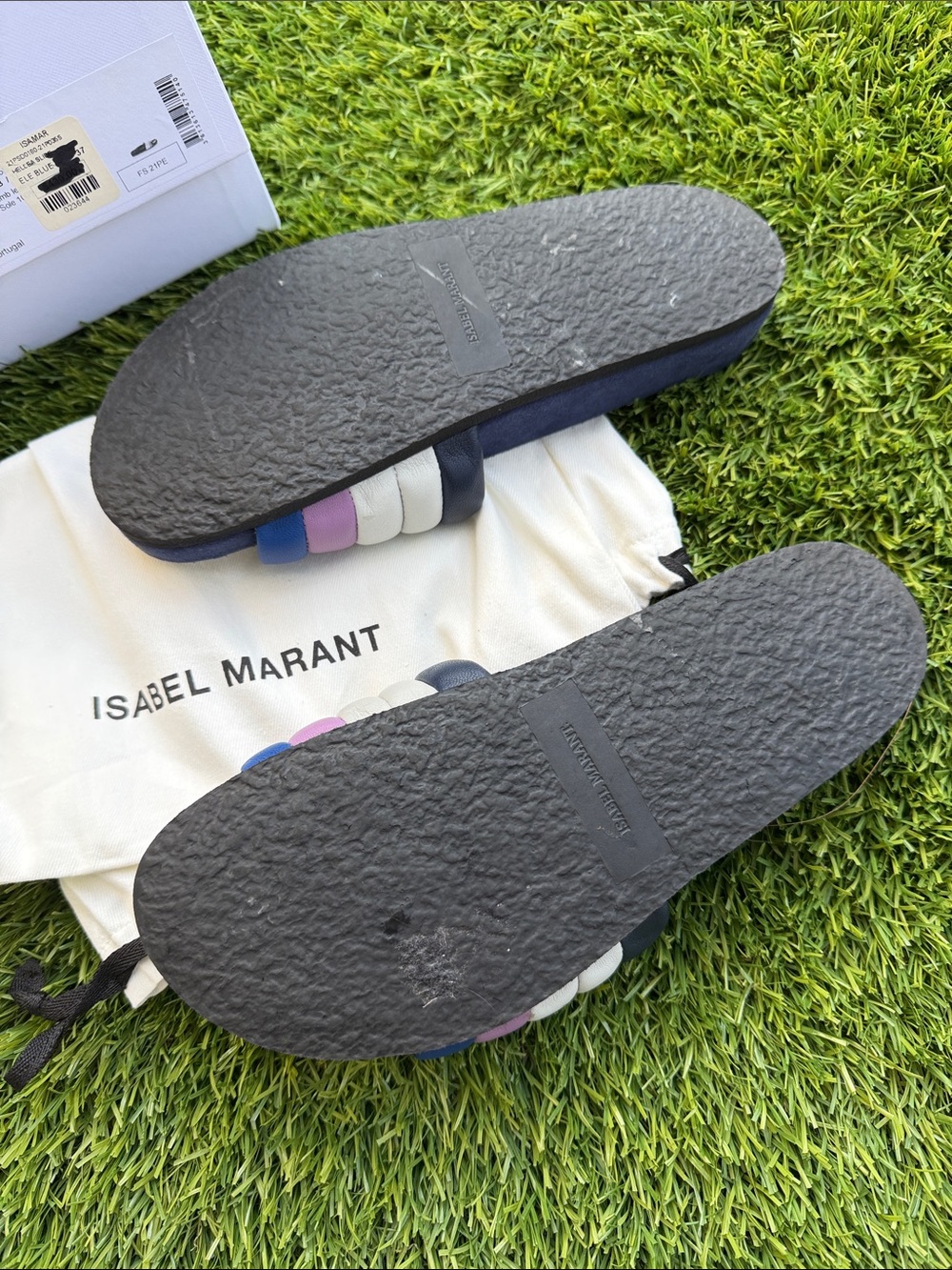 Isabel Marant size 37 Navy Slide Sandals with Blue, Pink and White Straps - Picture 5 of 14